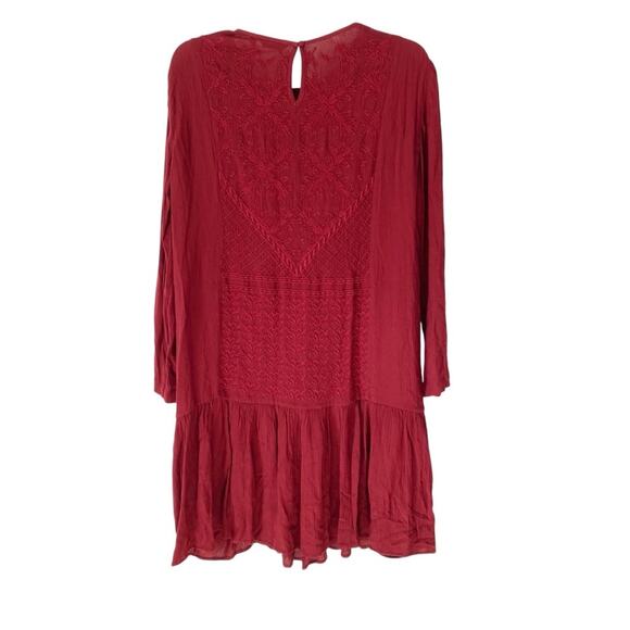 Massimo Dutti Embroidered Maroon Drop Waist Boho Mini Dress size 8 - Picture 6 of 8